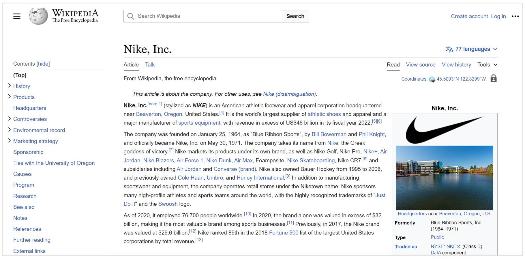 nike wikipedia side